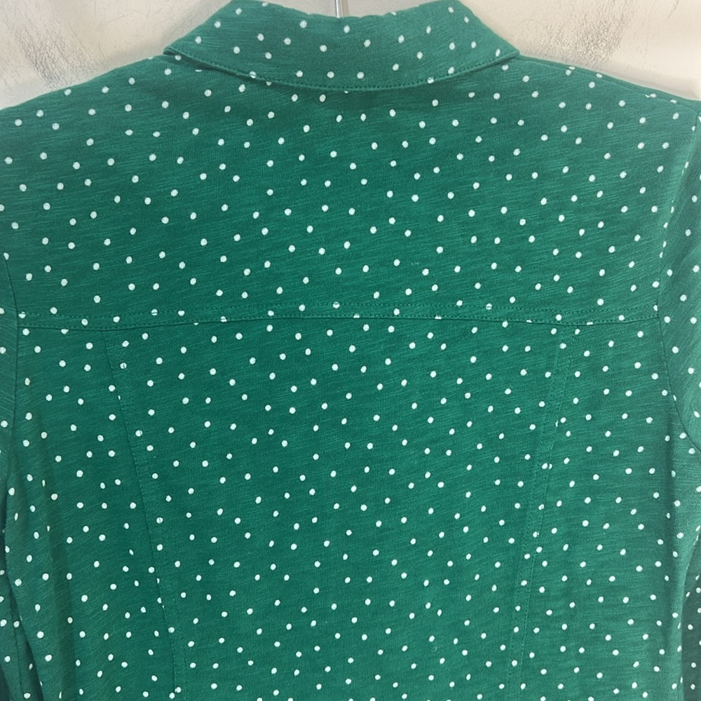 BODEN Tara Jersey Button Down Collared Shirt Green Polka Dot Size 2 Petite - Picture 7 of 12